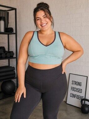 Sport Essentials FitTin Sports Bra Size 1X Teal Gray Removable Padded Cups